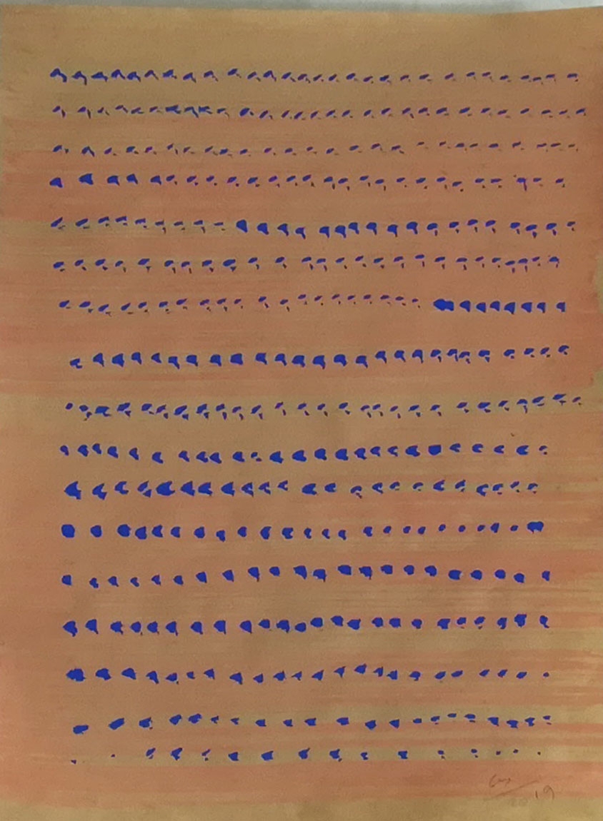 Etude orange et bleu sur kraft