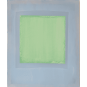 Composition of lemon green coloured paper on indigo blue