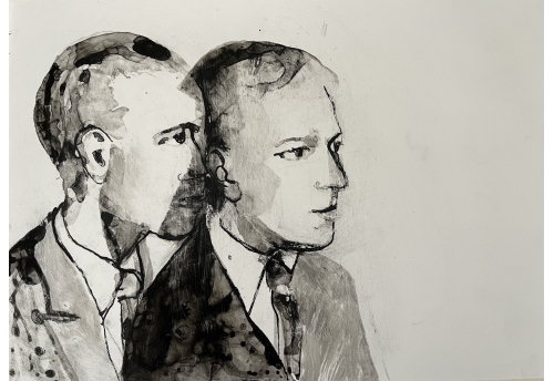 Louis Aragon et André Breton d'après une photo de Man Ray