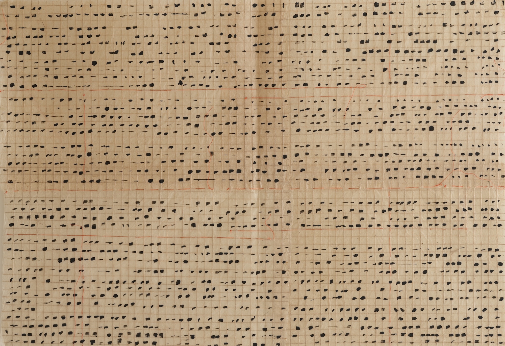 Écriture asémique - encre noir et fils rouge