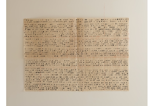 Écriture asémique - encre noir et fils rouge