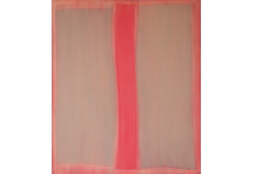 Vertical composition cherry red on blood orange on opal blue