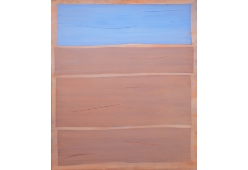 Horizontal composition blue, brown, blue on brown