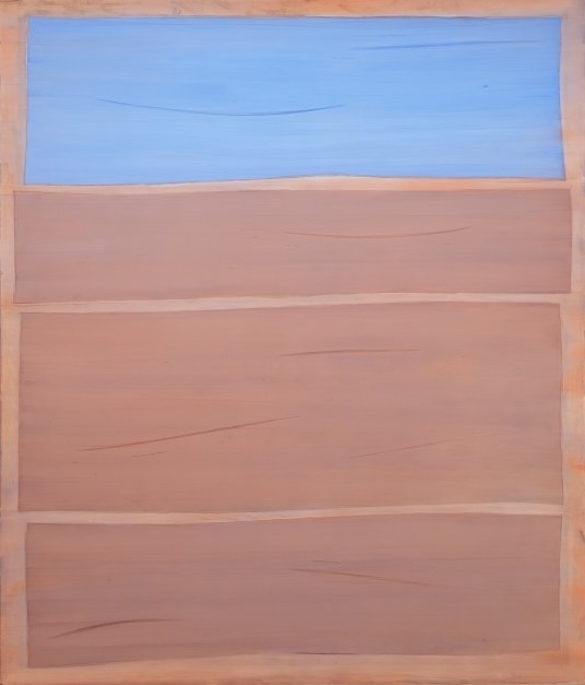 Horizontal composition blue, brown, blue on brown