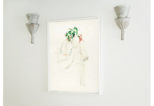 Pensées fanées et voile brodé