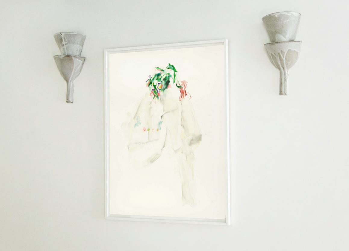 Pensées fanées et voile brodé