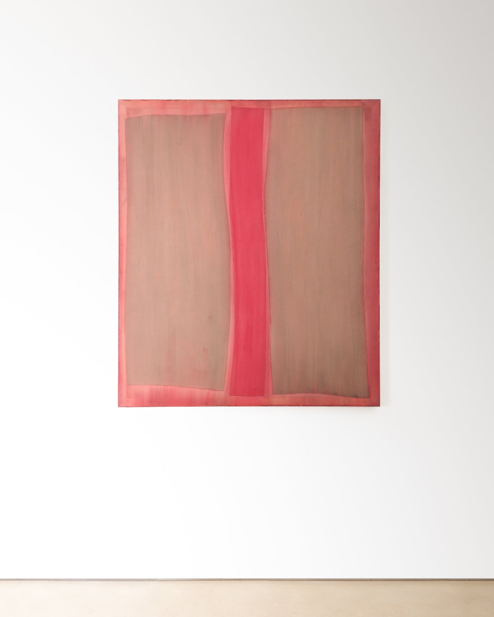 Vertical composition cherry red on blood orange on opal blue