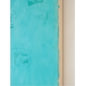 Composition of lemon green coloured paper on indigo blue