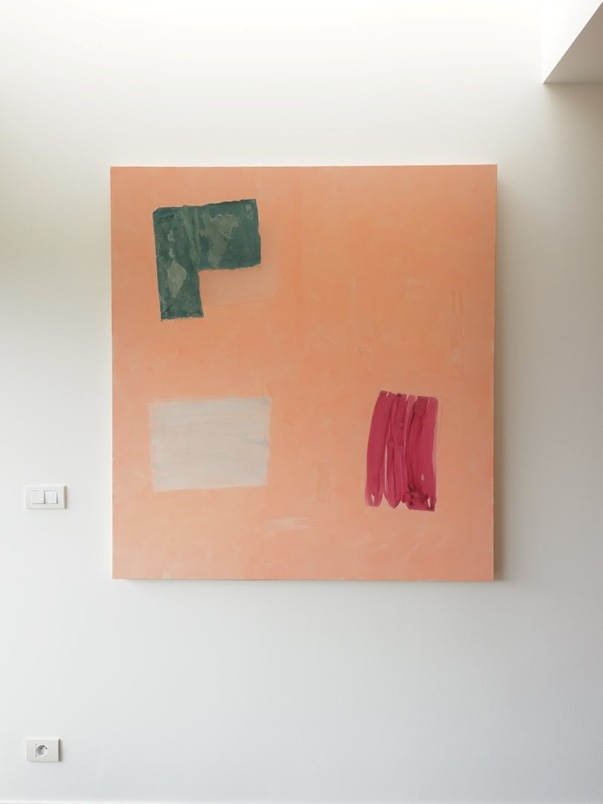 "Cento Moduli" peach, ice blue, burgundy red