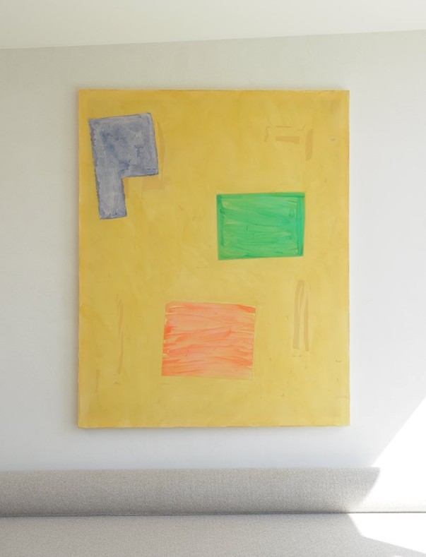 "Cento Moduli" yellow, denim blue, green, coral