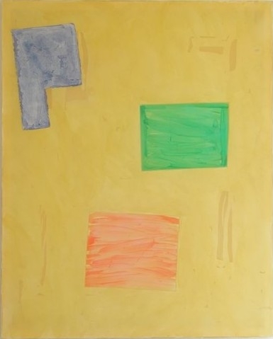 "Cento Moduli" yellow, denim blue, green, coral