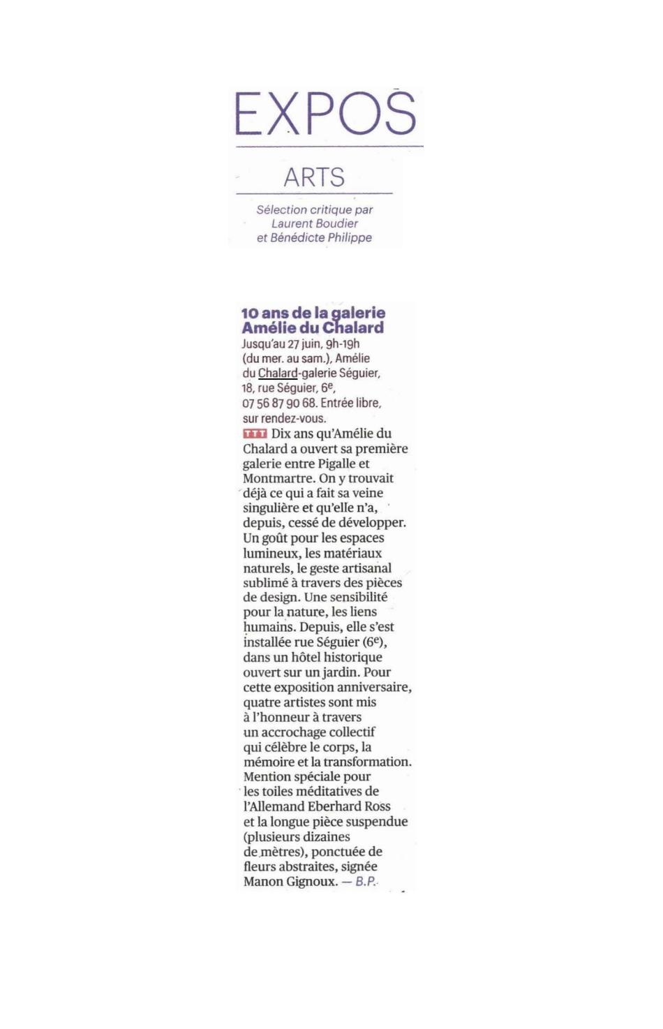 10 ans de la galerie Amélie du Chalard